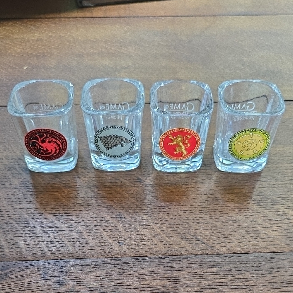 Game of Thrones HBO Shot Glass Set - GRRM - Lannister, Stark, Targaryen, Tyrell